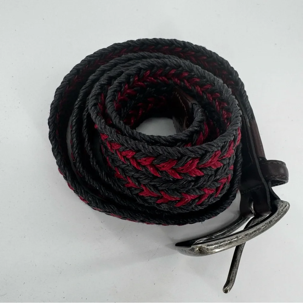 Vintage Torino Mens Silver Buckle Belt Woven‎ Red Black Brown Leather Size 44